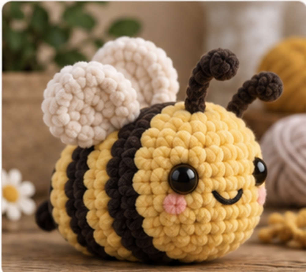 Example project photo of a plush crochet bee
